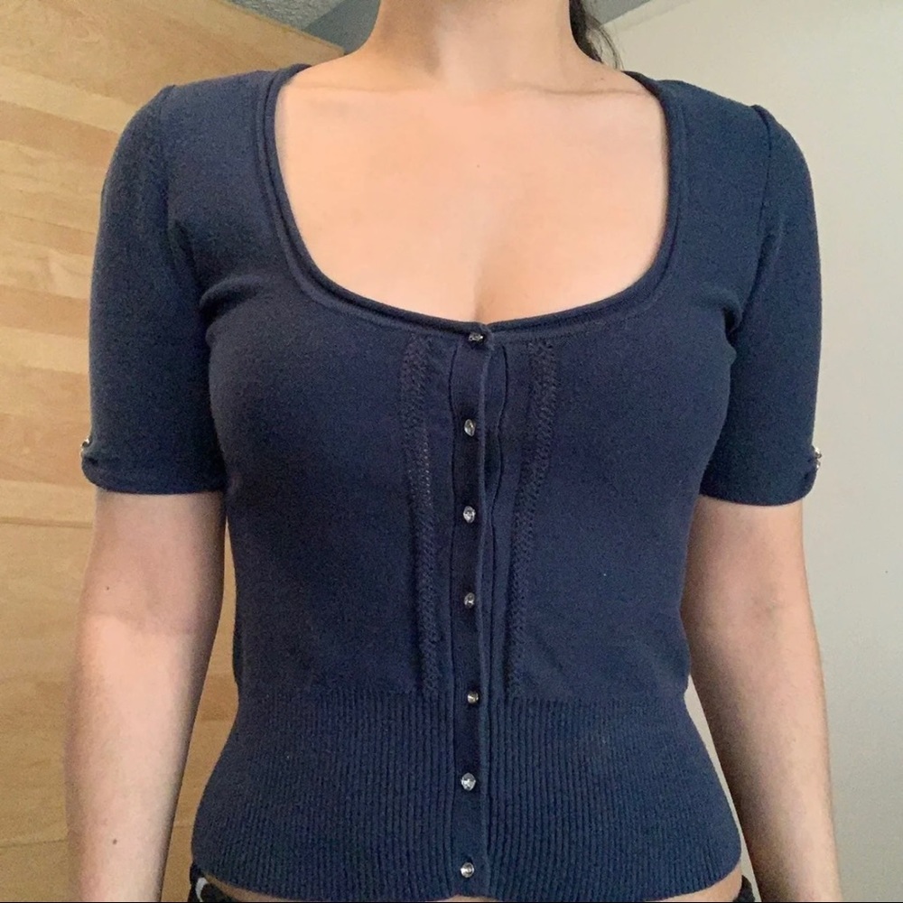 Guess Navy Rhinestone Button Cardigan - Picture 8 of 13